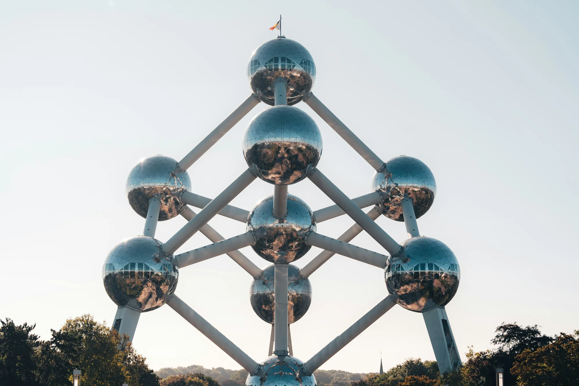 Atomium in Brussels captured in a bright photo highlighting its spectacular structure.