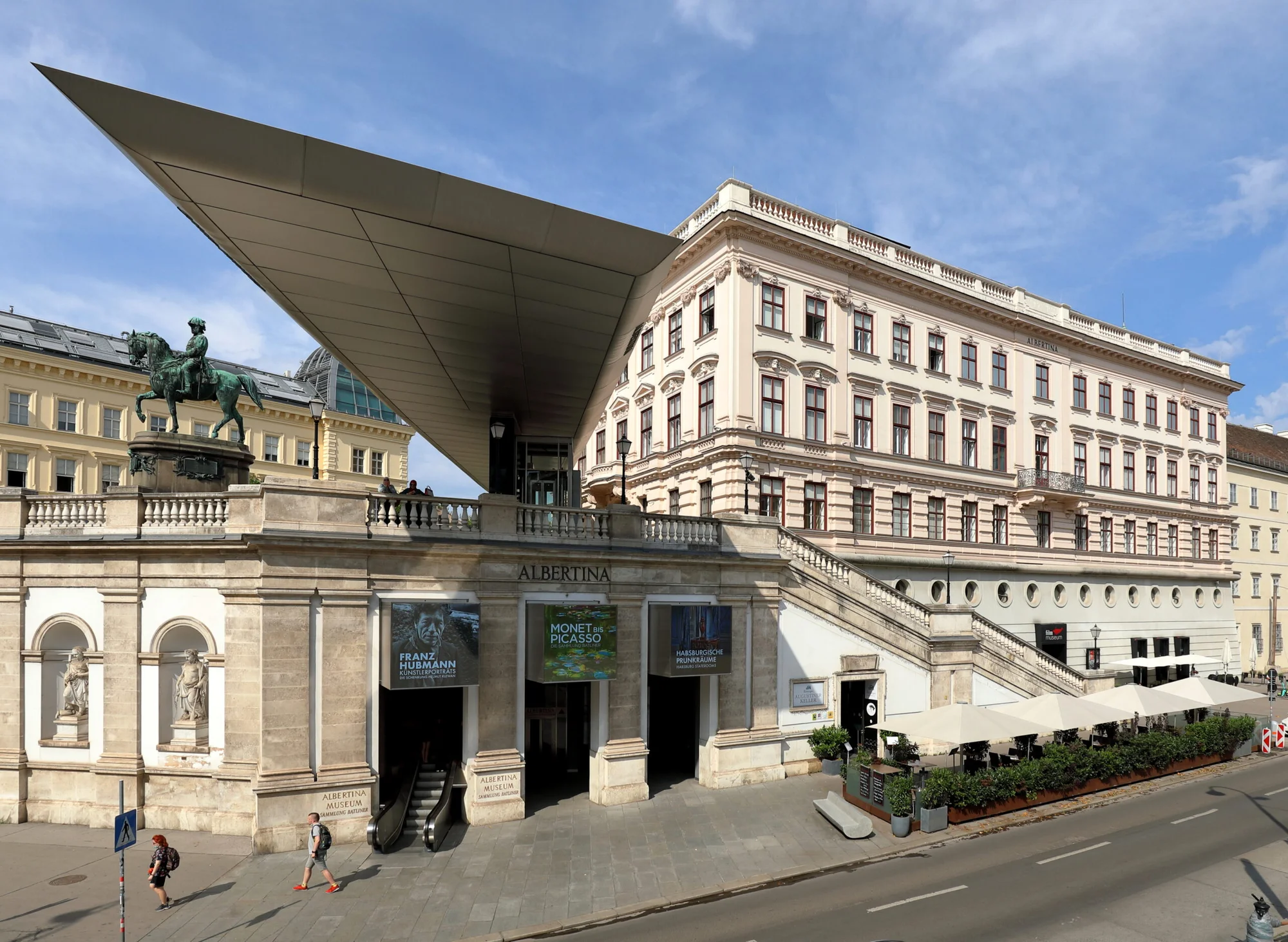 Albertina Museum Vienna with a modern design and equestrian statue, a remarkable cultural destination.