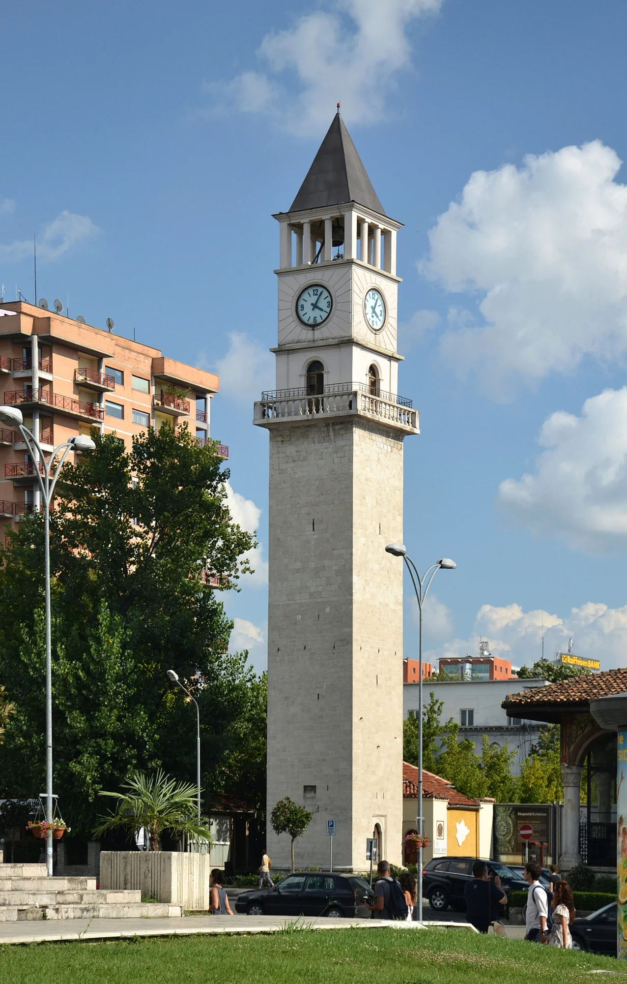 The Clock Tower of Tirana, captured on a sunny day, a symbol of the historic heart of Albania.