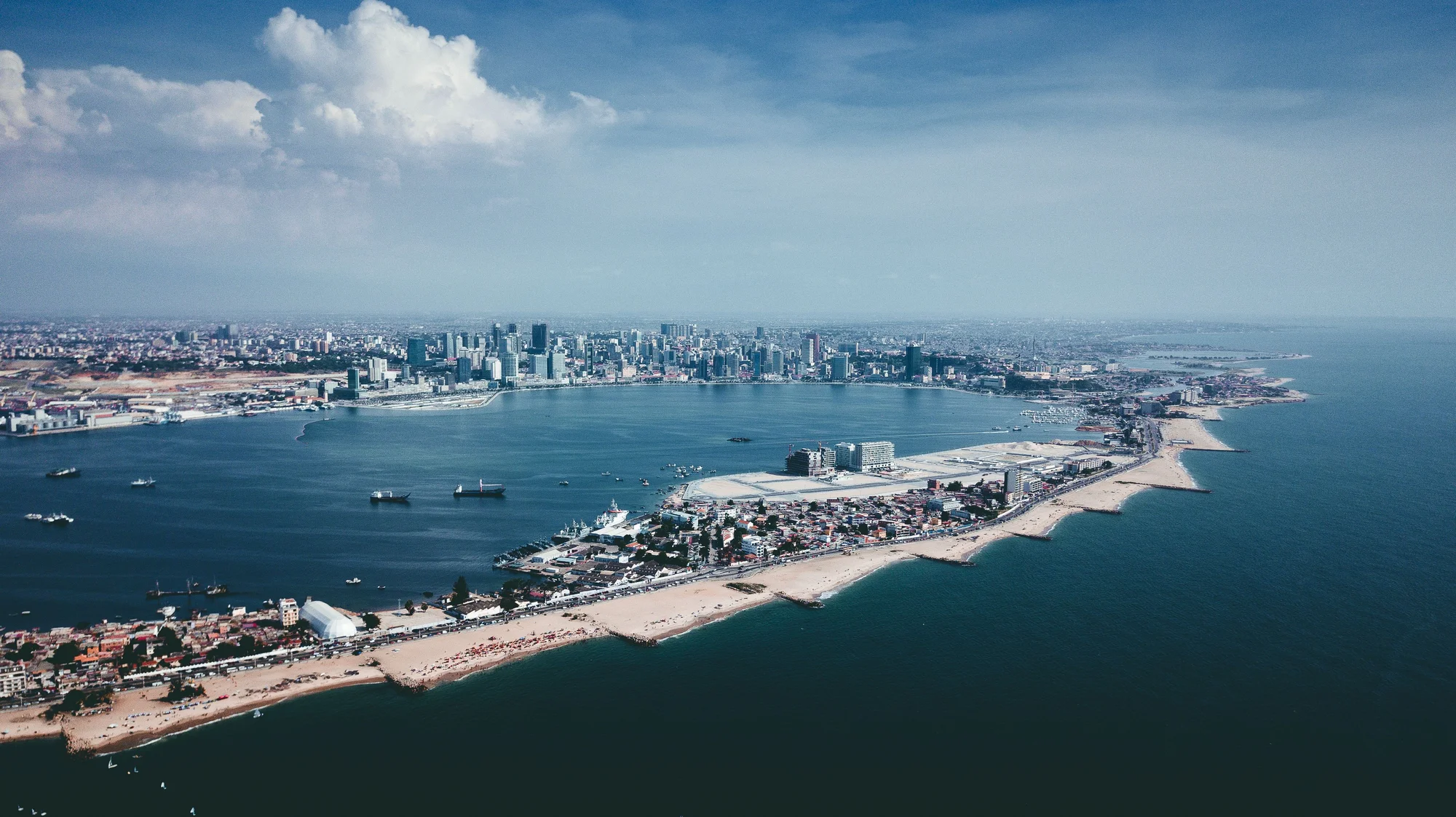 Aerial photo of Luanda city and its iconic bay.